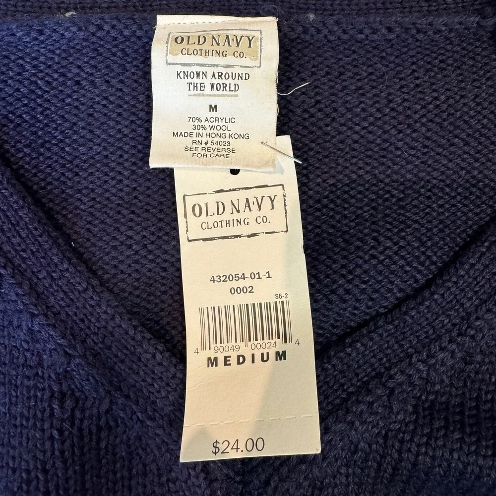 90s Old Navy Wool Blend Sweater Mens Medium Blue V-Neck New Old Stock Preppy NEW